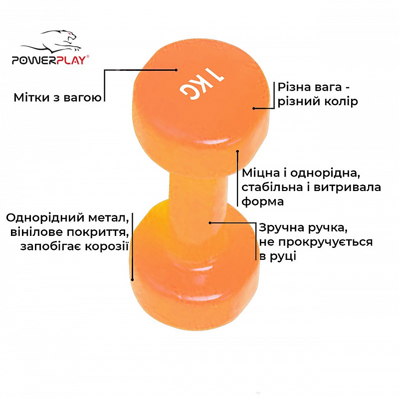 Гантель PowerPlay 4125 виниловая 1 кг